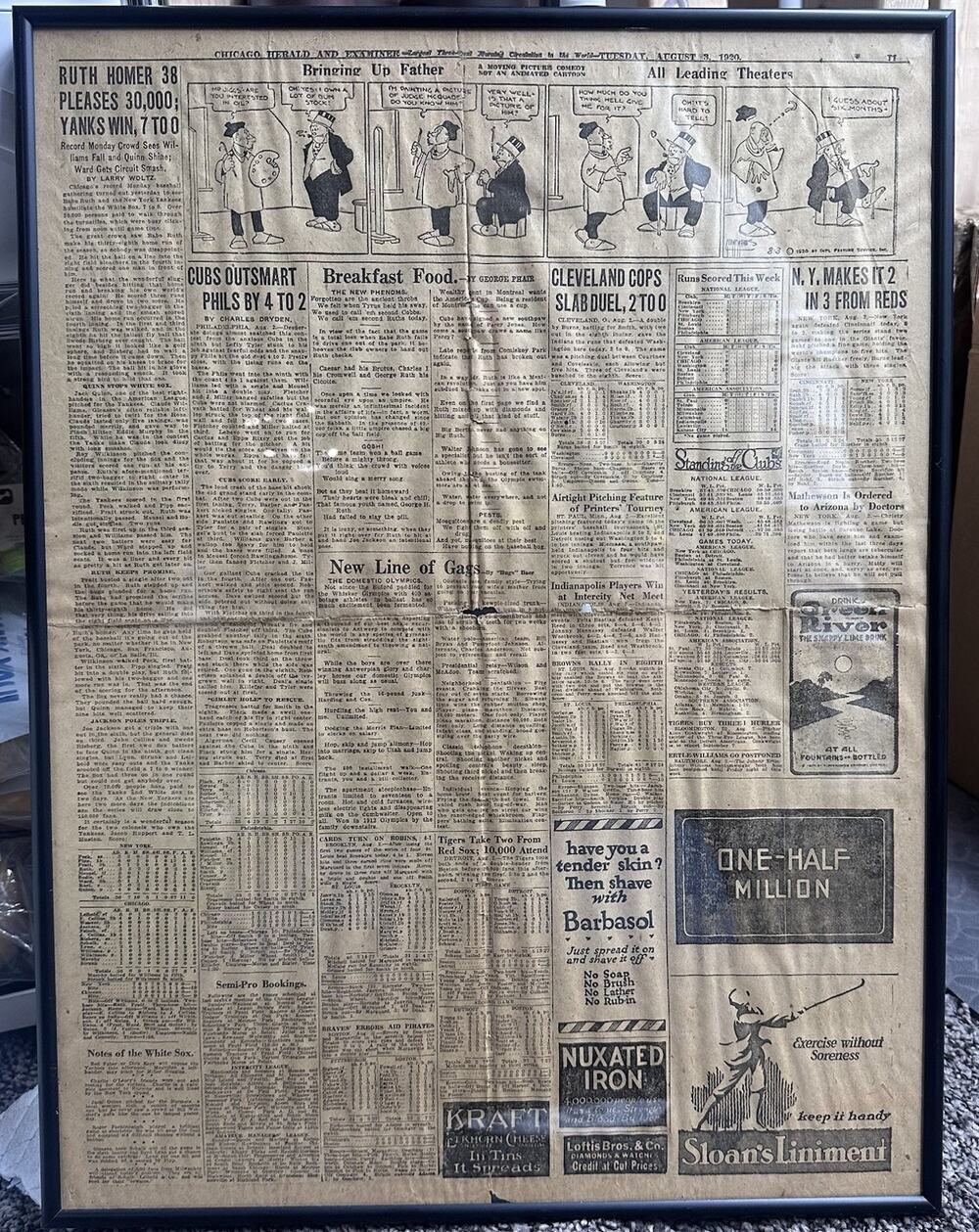 Babe Ruth 1920 Newspaper 38th Homer Yankees Chicago Examiner